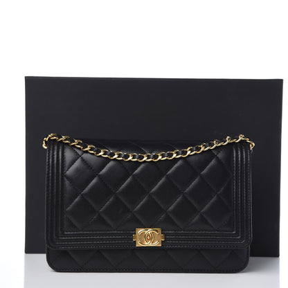 Chanel Lambskin Quilted Boy Wallet On Chain WOC Black 9 of 9