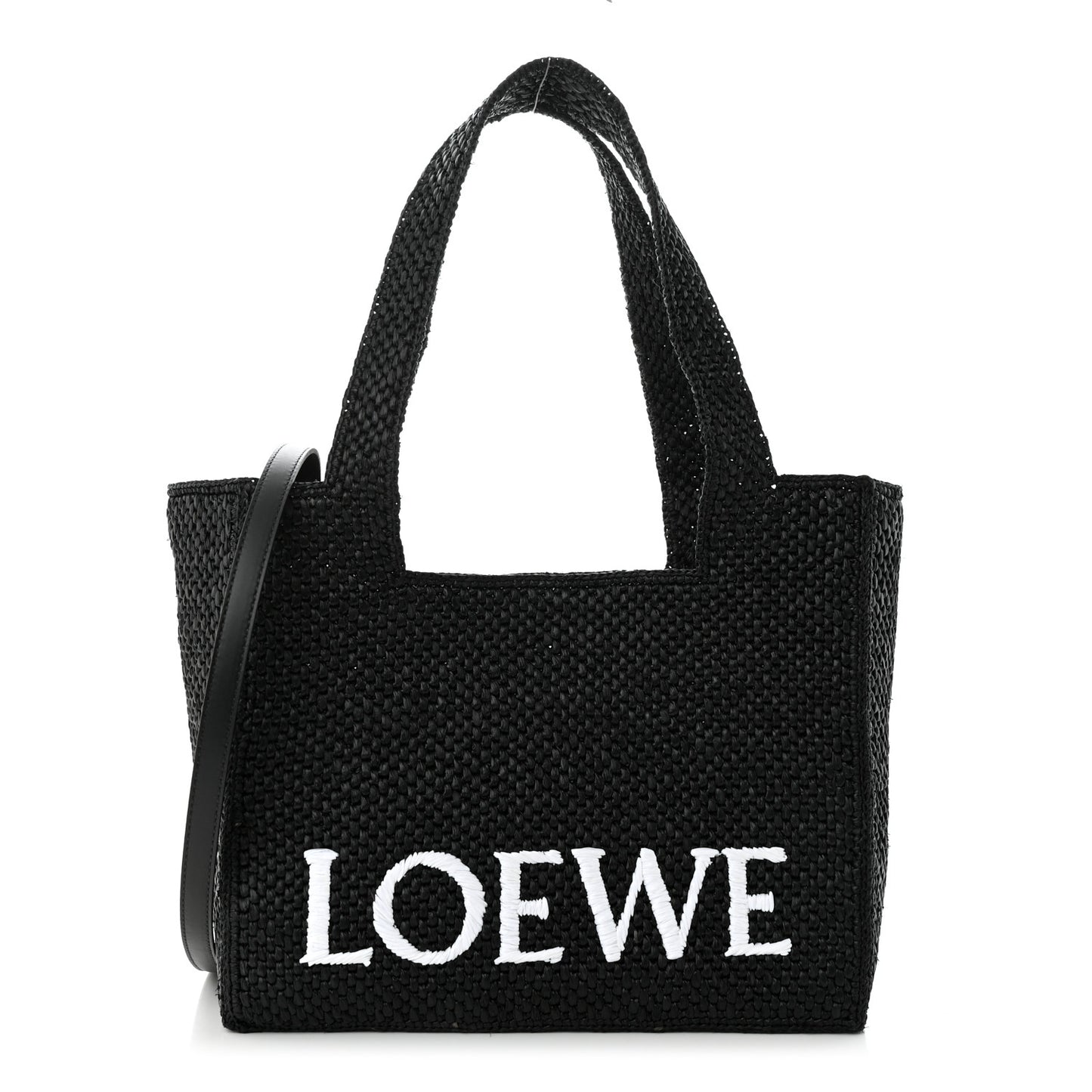 Raffia Medium Paula's Ibiza Logo Tote Black White