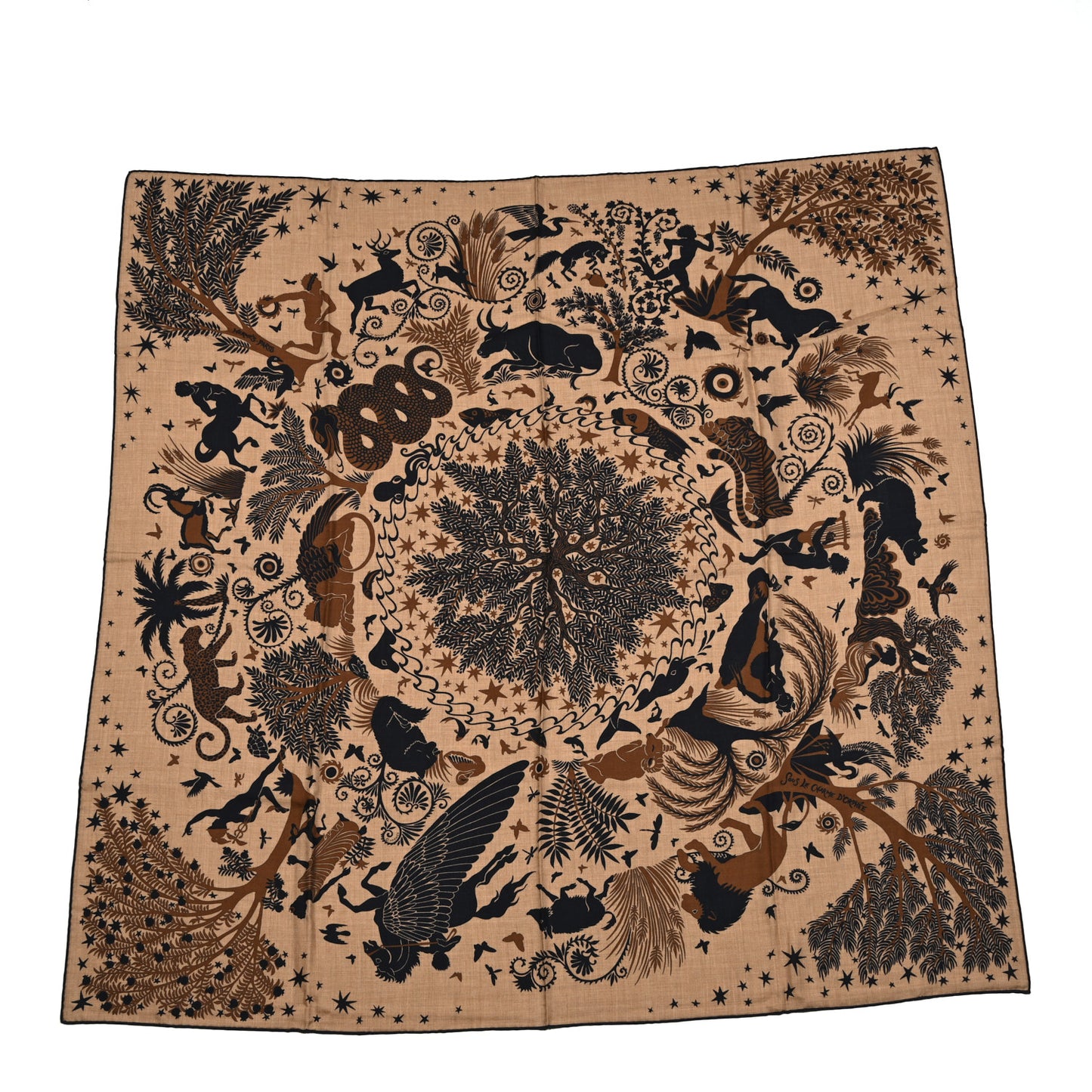 Silk Sous Le Charme d'Orphee Double Face Scarf 140 Caramel Caban Noisette