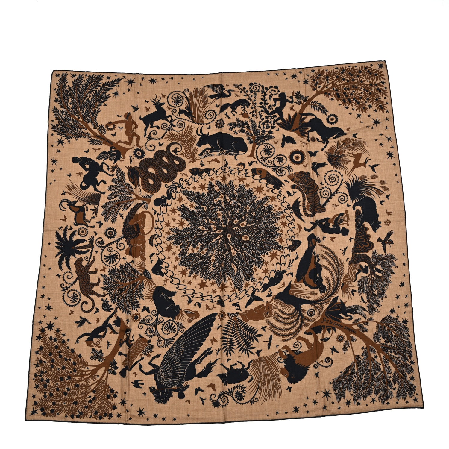 Hermes Silk Sous Le Charme d'Orphee Double Face Scarf 140 Caramel Caban Noisette 1 of 5