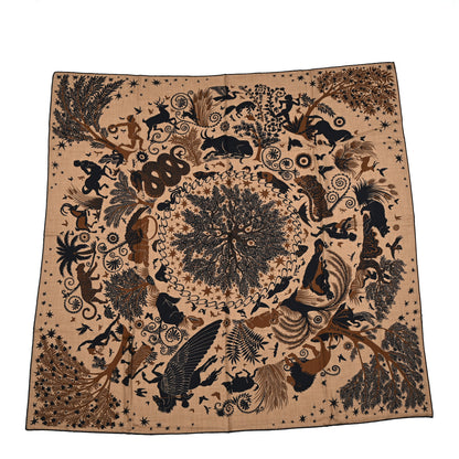 Hermes Silk Sous Le Charme d'Orphee Double Face Scarf 140 Caramel Caban Noisette 1 of 5