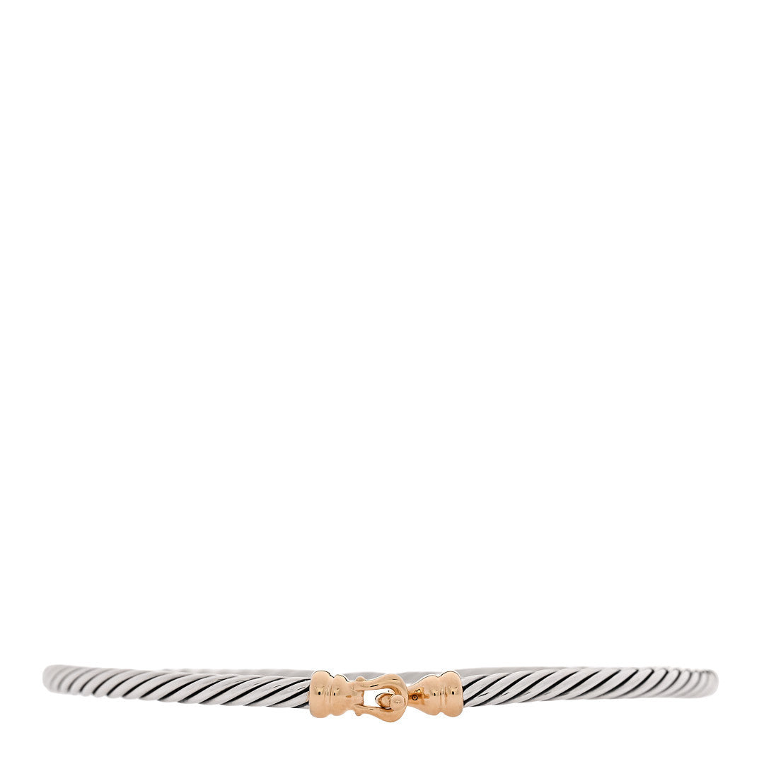 David Yurman Sterling Silver 18K Yellow Gold 3mm Cable Buckle Bracelet 1 of 3
