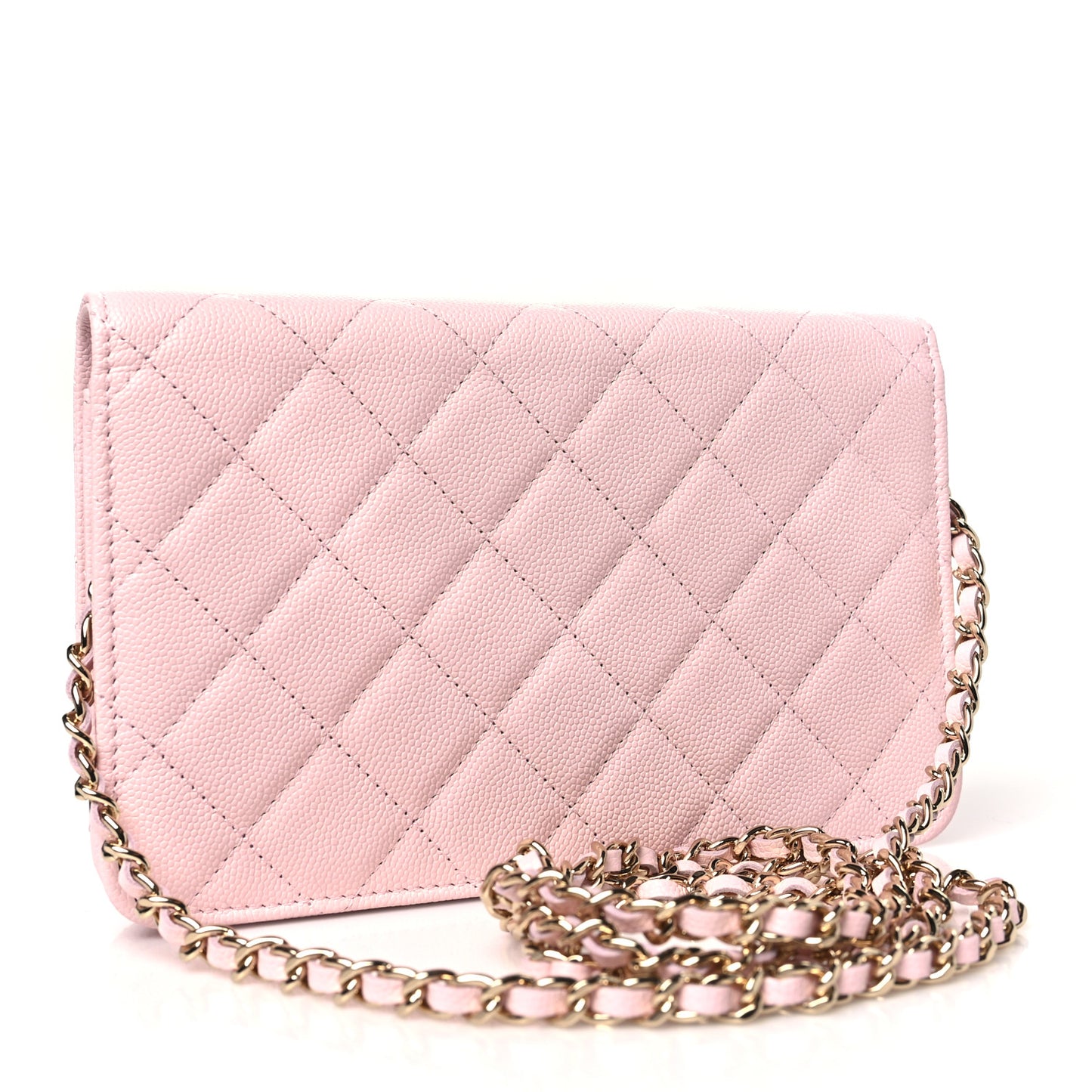 Caviar Quilted Crystal CC Wallet On Chain WOC Light Pink