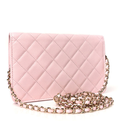 Chanel Caviar Quilted Crystal CC Wallet On Chain WOC Light Pink 3 of 12