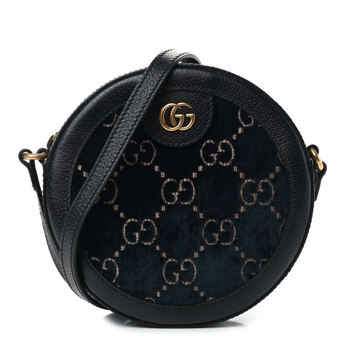 Velvet Calfskin GG Monogram Round Shoulder Bag Blue Beige