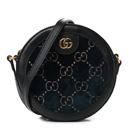 Gucci Velvet Calfskin GG Monogram Round Shoulder Bag Blue Beige 1 of 9