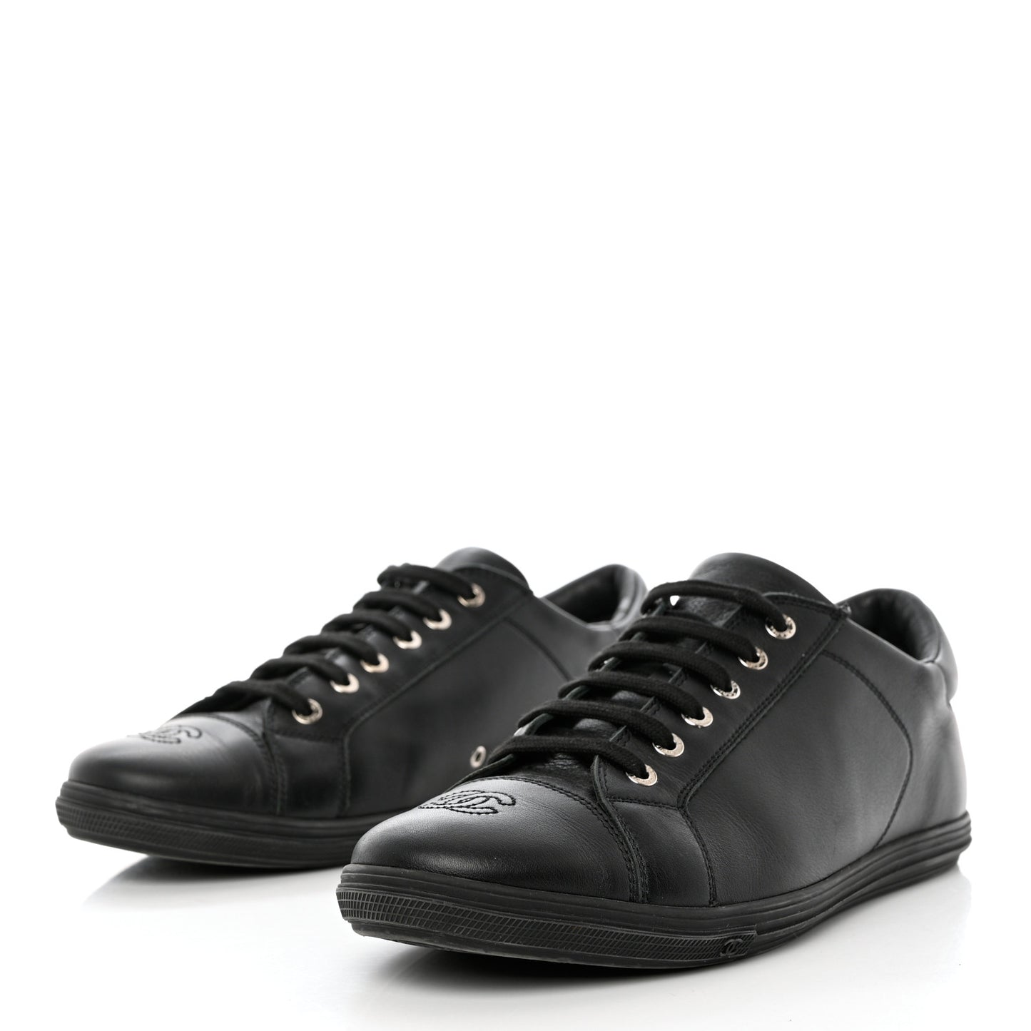 Calfskin Mens CC Cap Toe Sneakers 40 Black