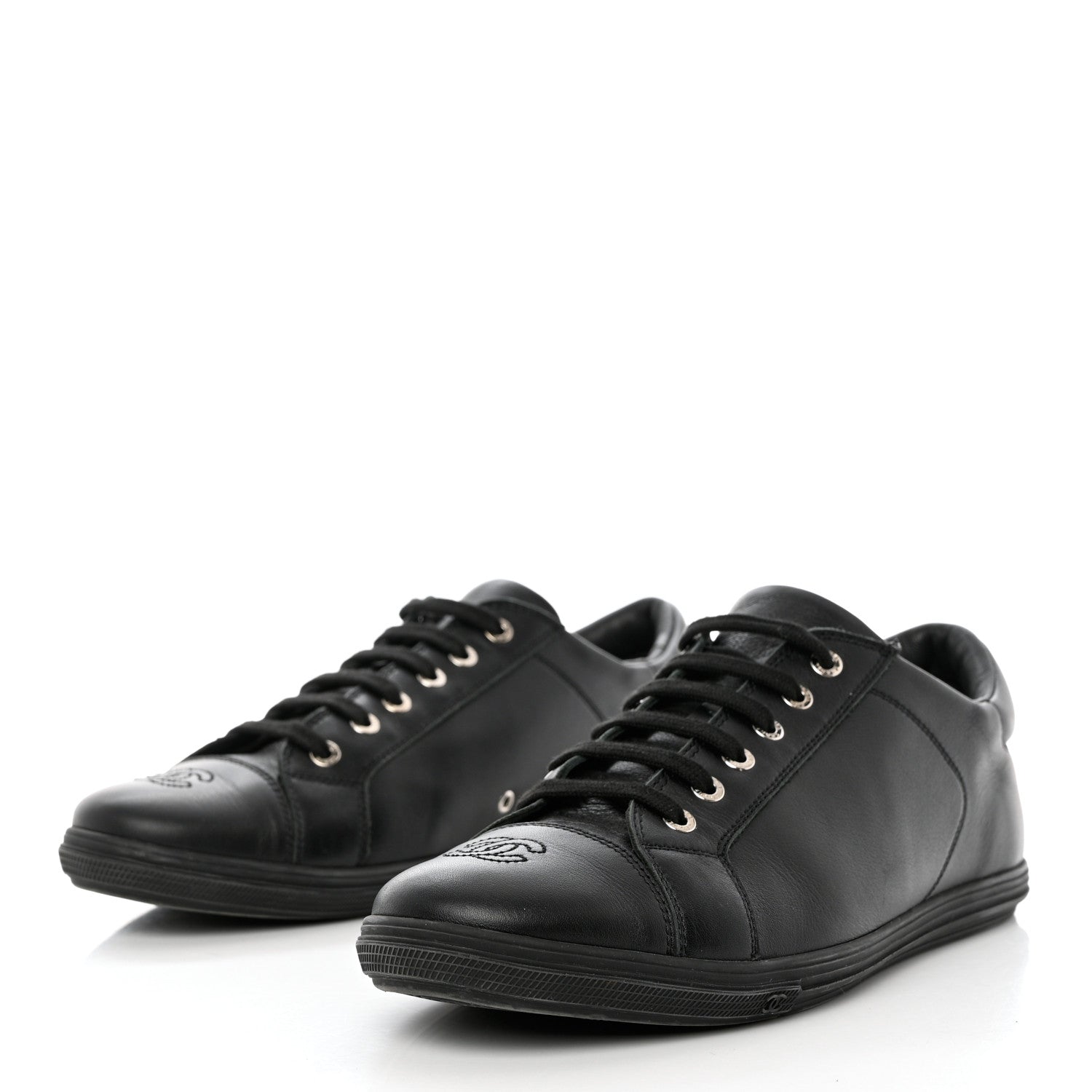Chanel Calfskin Mens CC Cap Toe Sneakers 40 Black 3 of 12