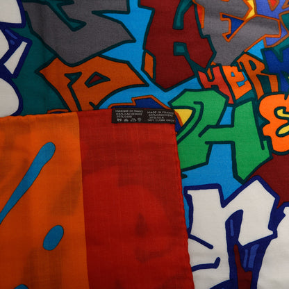Hermes Cashmere Silk Graff Graffiti Shawl 140 Orange 6 of 6