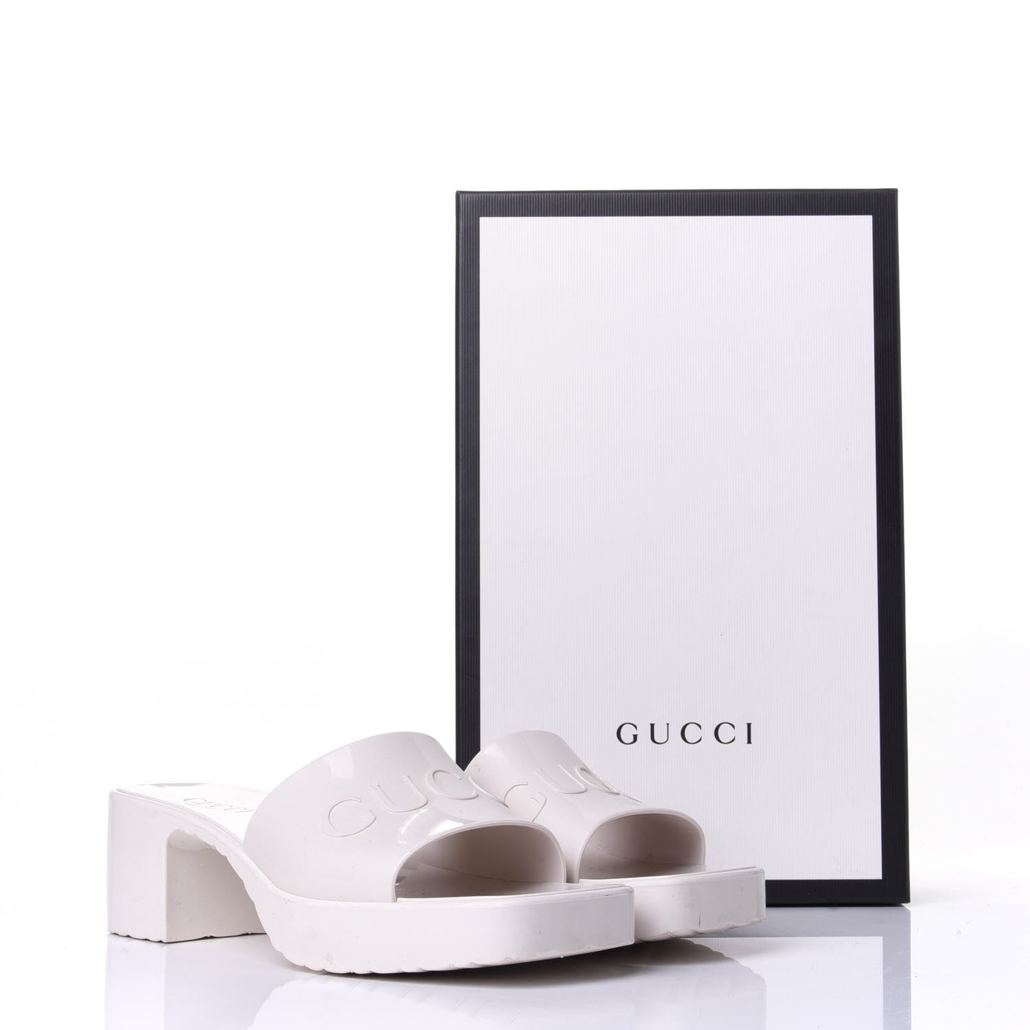 Gucci Rubber Gucci Logo Womens Platform 20/60mm Slide Sandals 37 Mystic White 11 of 11