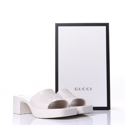 Gucci Rubber Gucci Logo Womens Platform 20/60mm Slide Sandals 37 Mystic White 11 of 11
