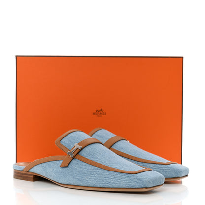 Hermes Denim Calfskin Groupie Mules 40 Bleu Clair Naturel 9 of 9