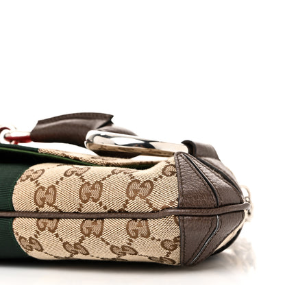 Gucci Monogram Textured Dollar Calfskin Heavy Grosgrain Web Medium Maxi Horsebit Chain Shoulder Bag Beige Ebony New Acero 9 of 9