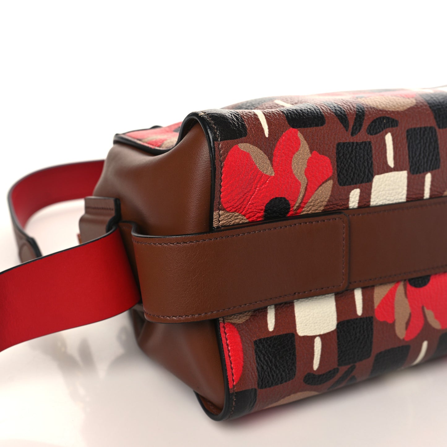 Goatskin Floral Print Bibliotheque Top Handle Tabacco