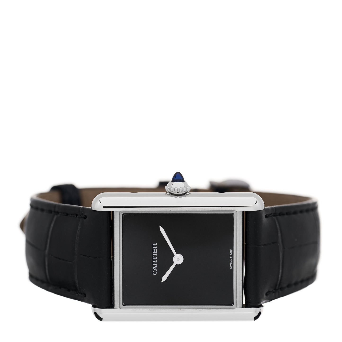 Stainless Steel Alligator 25mm Must de Cartier Tank Quartz Watch Black