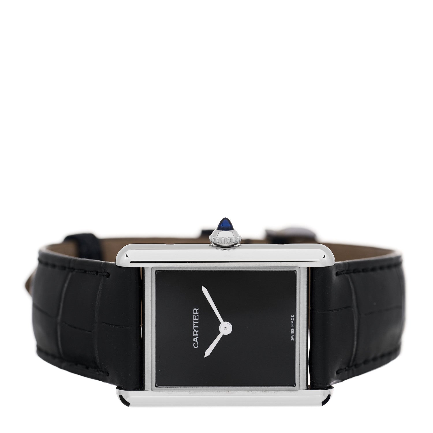 Cartier Stainless Steel Alligator 25mm Must de Cartier Tank Quartz Watch Black 2 of 5