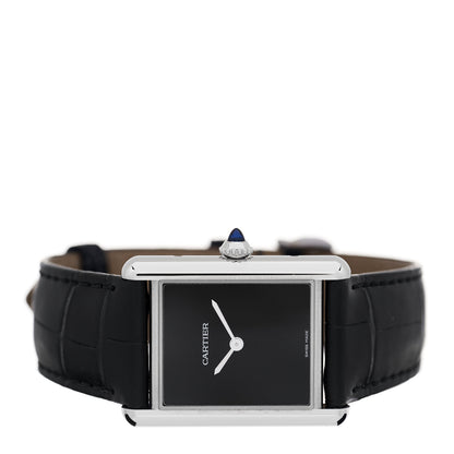 Cartier Stainless Steel Alligator 25mm Must de Cartier Tank Quartz Watch Black 2 of 5