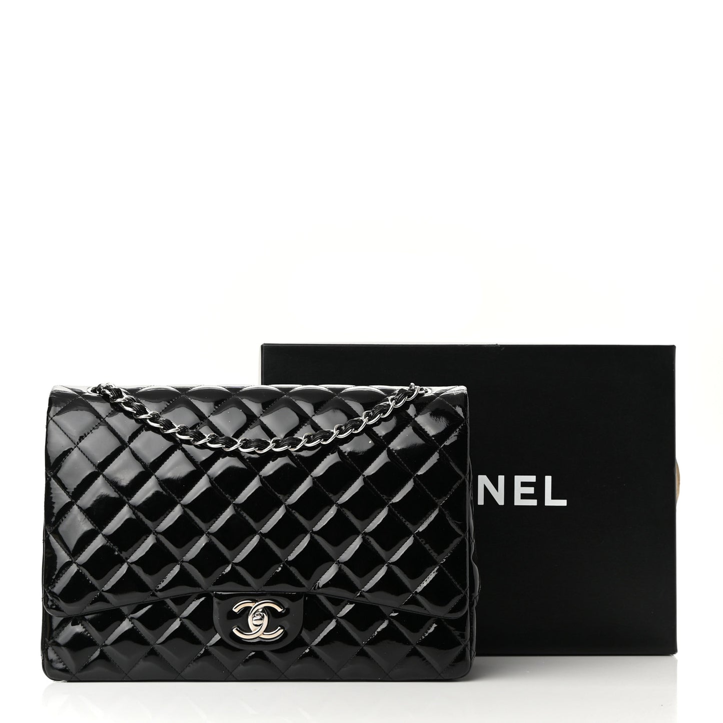 Patent Quilted Maxi Double Flap Black