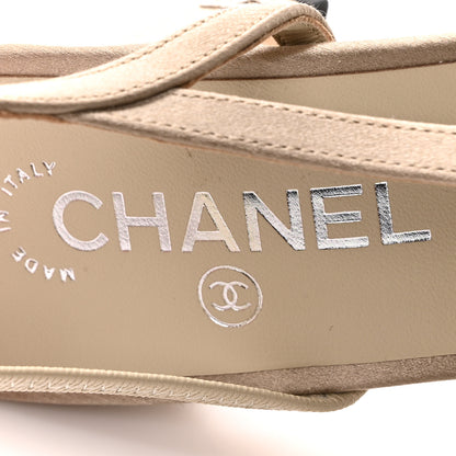Chanel Satin Cap Toe CC Slingback Pumps 41 Beige Grey 8 of 8