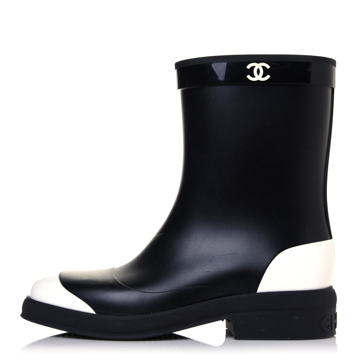 Rubber CC Short Rain Boots 39 Black White
