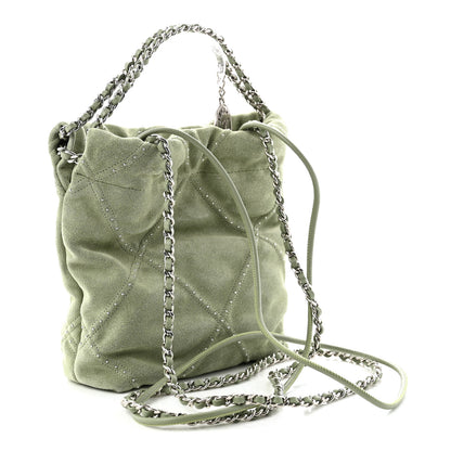 Chanel Suede Stitched Quilted Studded Mini Chanel 22 Light Green 3 of 10