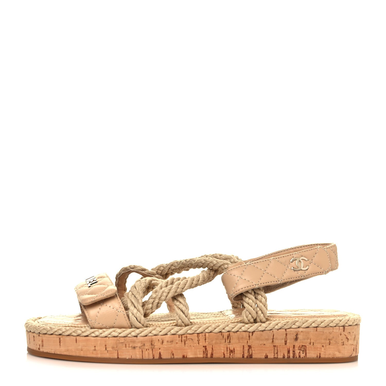 Chanel Cord Lambskin Quilted Logo Sandals 39 Beige 1 of 9