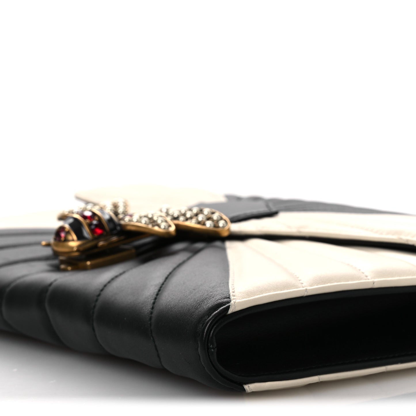 Calfskin Trapuntata Queen Margaret Clutch Mystic White Black
