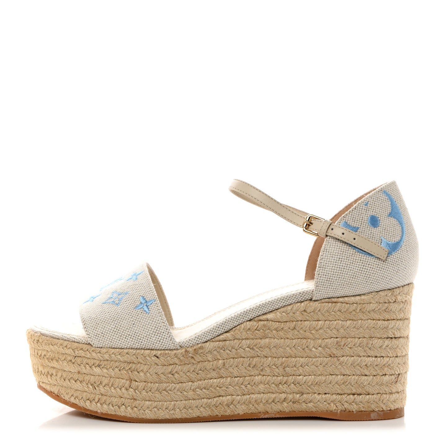Canvas Monogram Starboard Espadrille Wedge Sandals 40 Blue