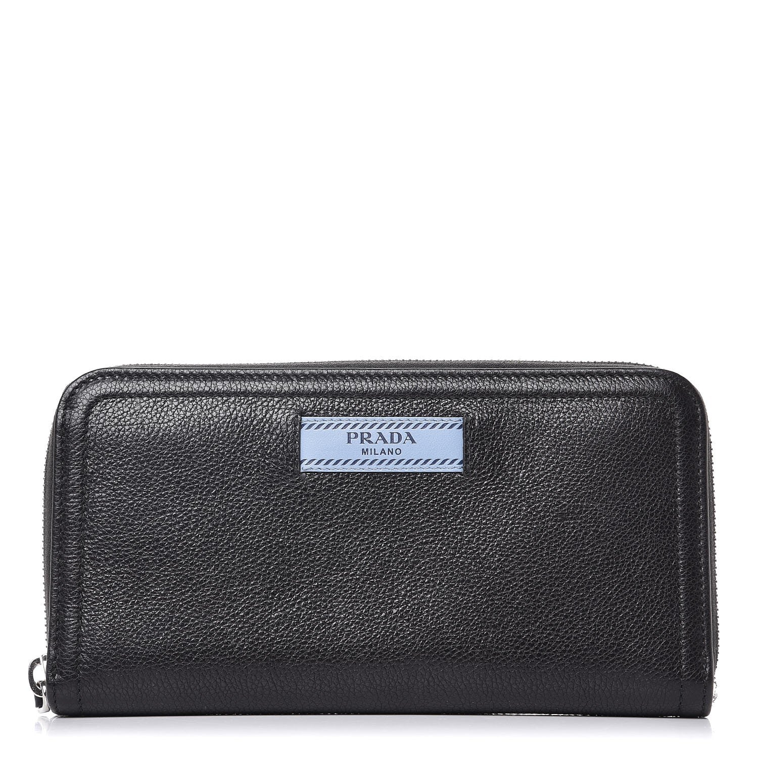 Prada Glace Calf Etiquette Zip Around Wallet Black 1 of 7