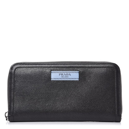Prada Glace Calf Etiquette Zip Around Wallet Black 1 of 7