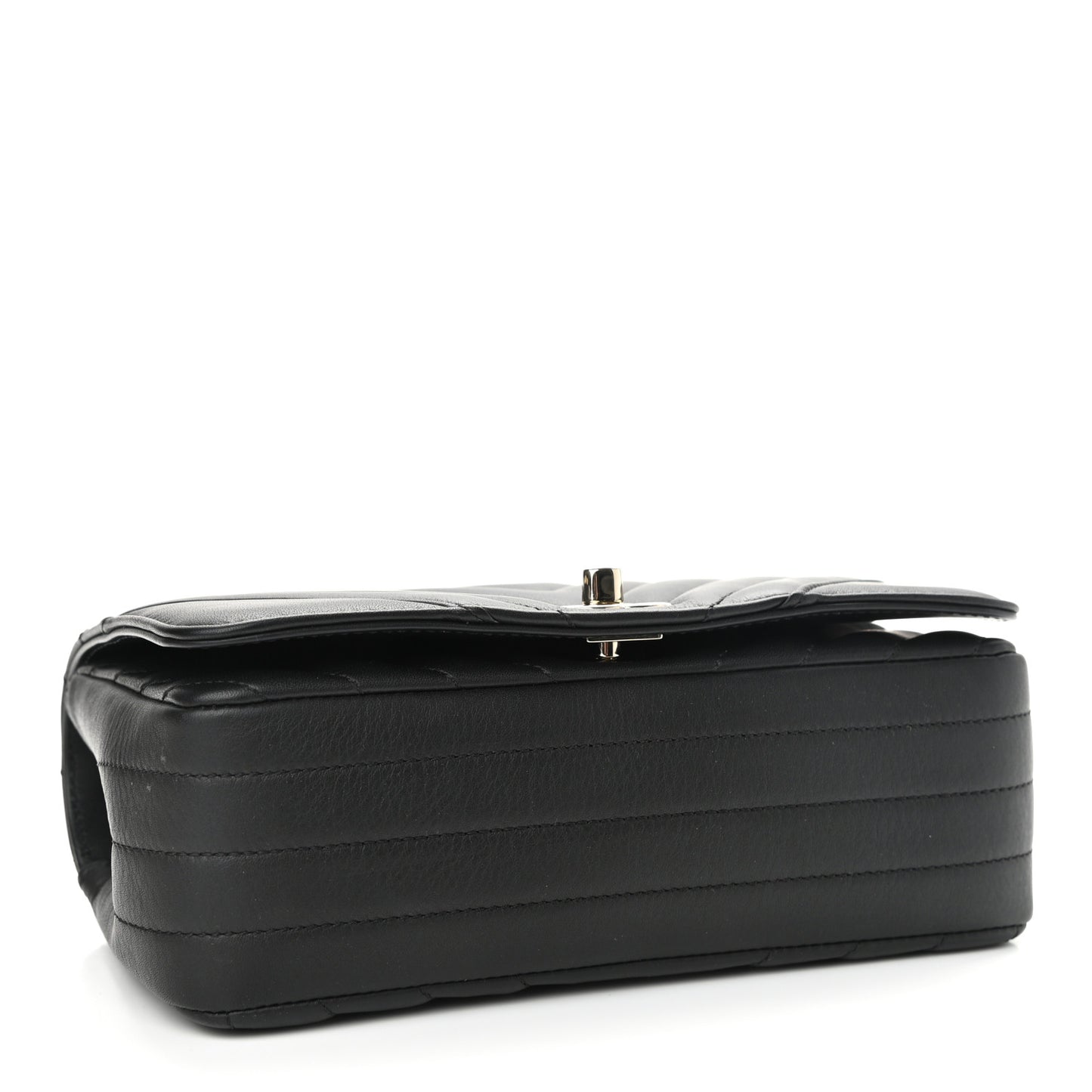 Calfskin Chevron Quilted Medium Statement Flap Black