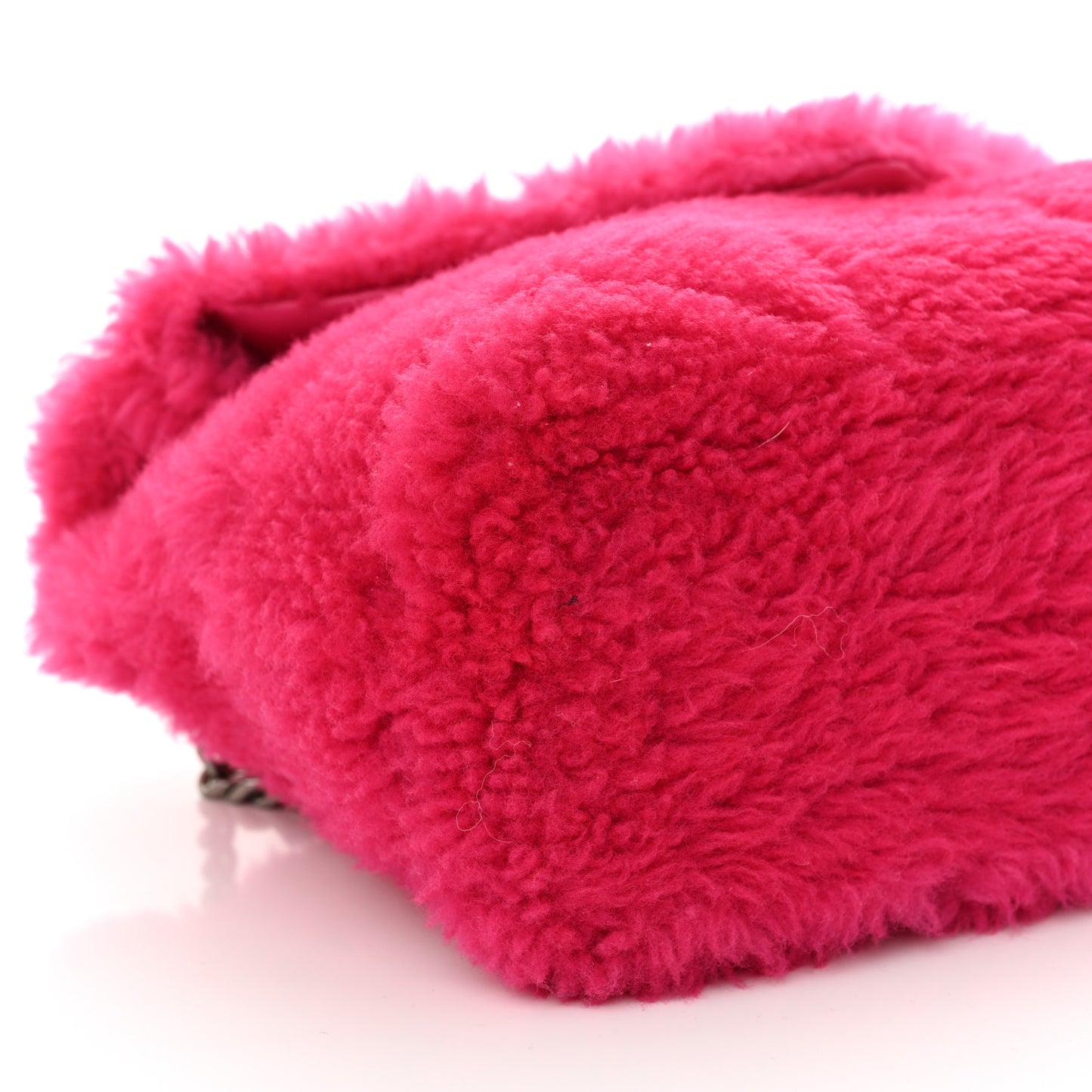 Merino Shearling Lambskin Quilted Small Loulou Puffer Monogram Chain Satchel Fuchsia