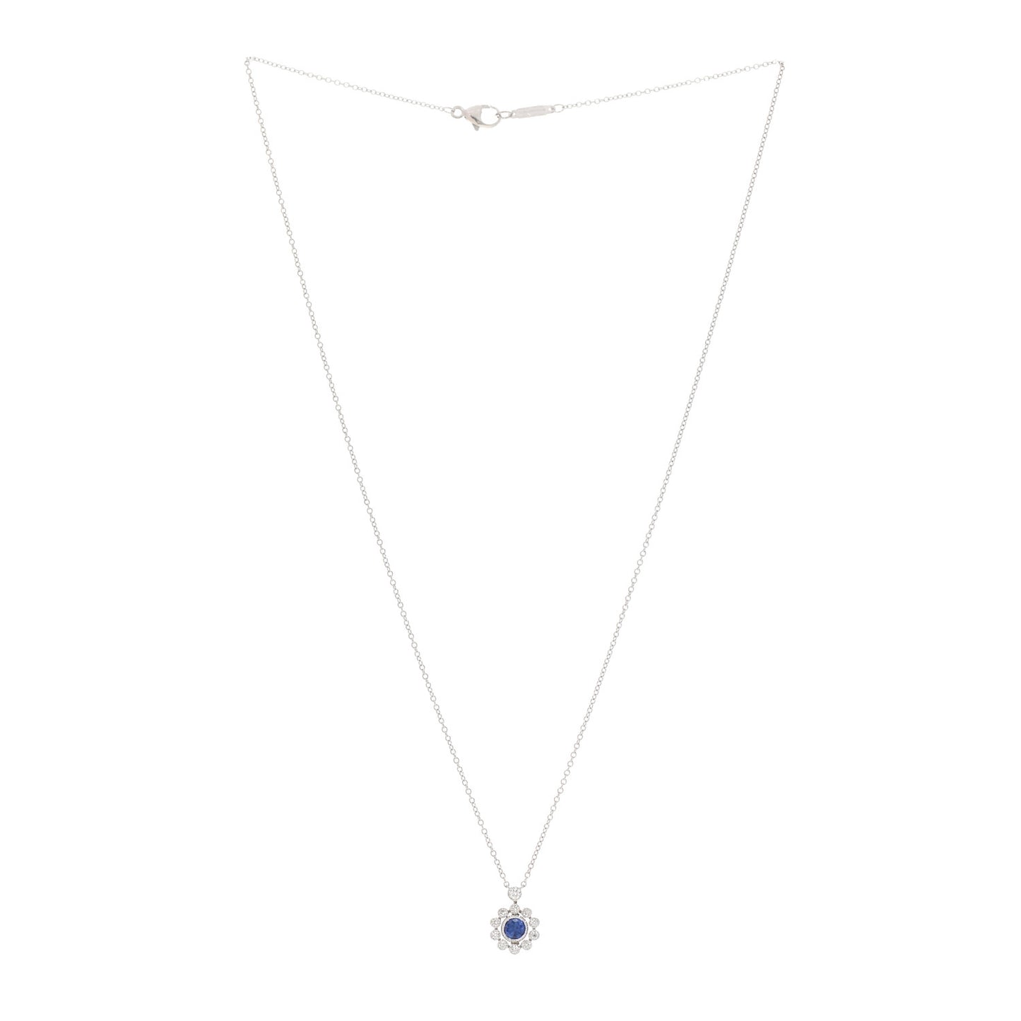Platinum Diamond Blue Sapphire Enchant Flower Pendant Necklace