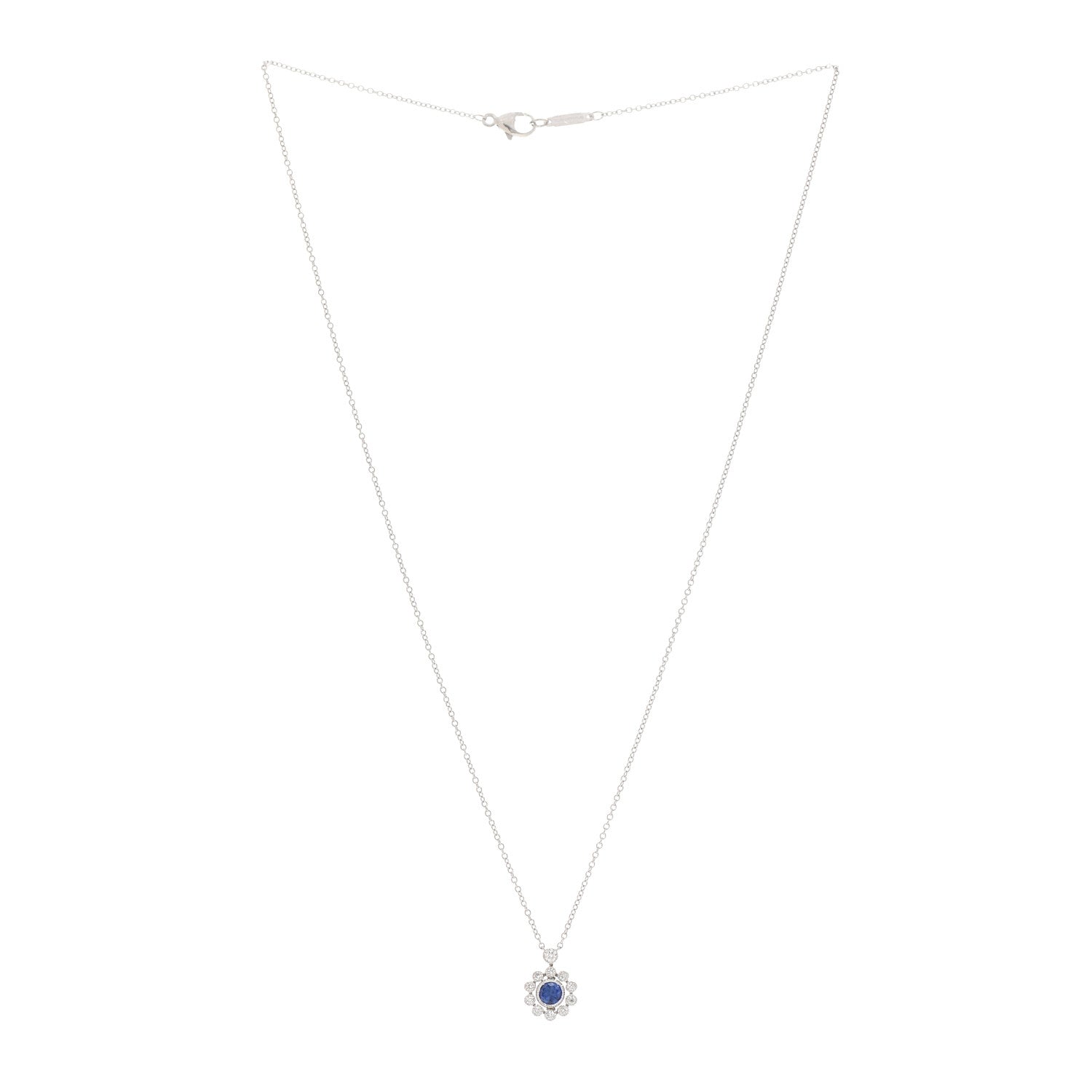 Tiffany Platinum Diamond Blue Sapphire Enchant Flower Pendant Necklace 3 of 6
