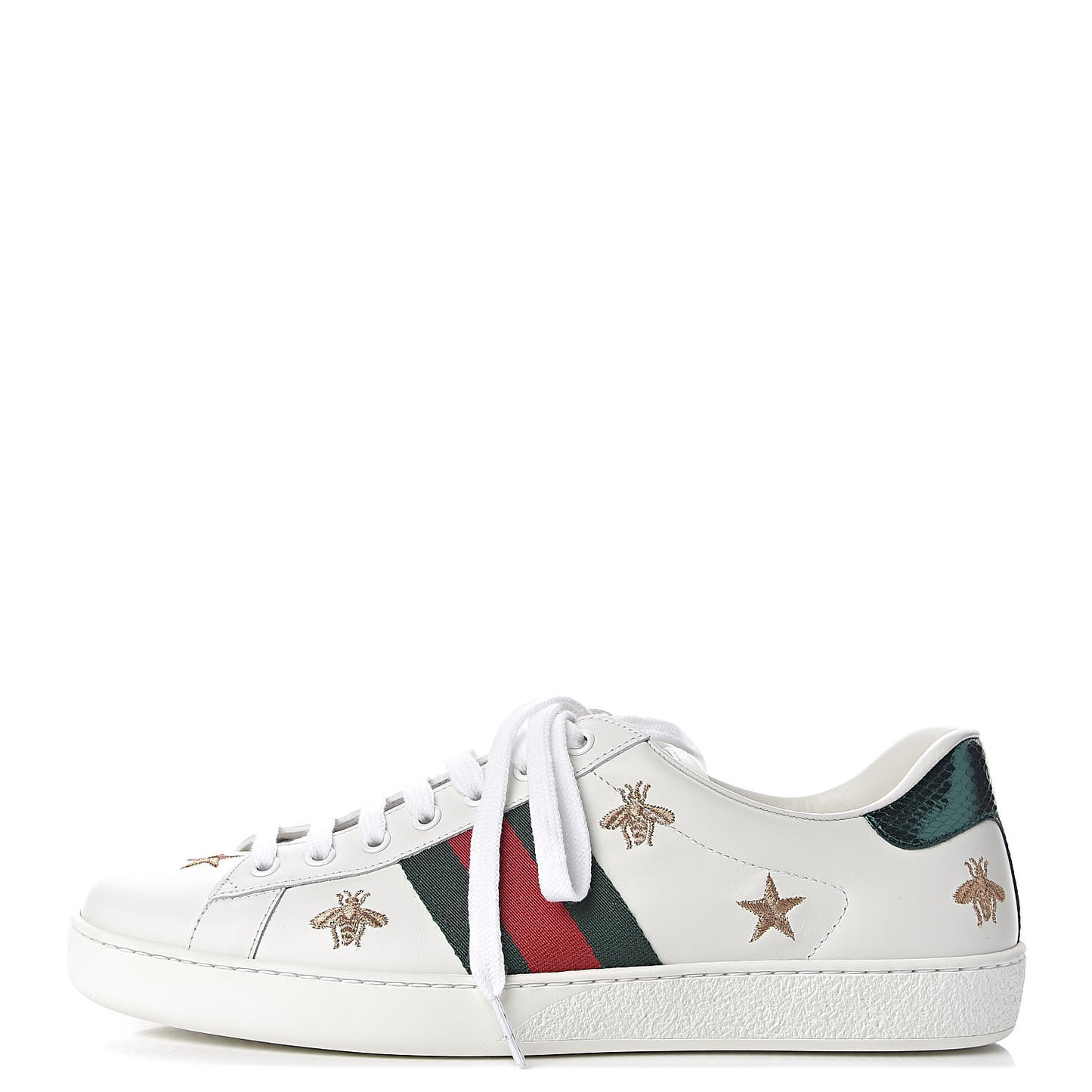 Calfskin Ayers Web Bee Star Embroidered Mens Ace Sneakers 9.5 White Green