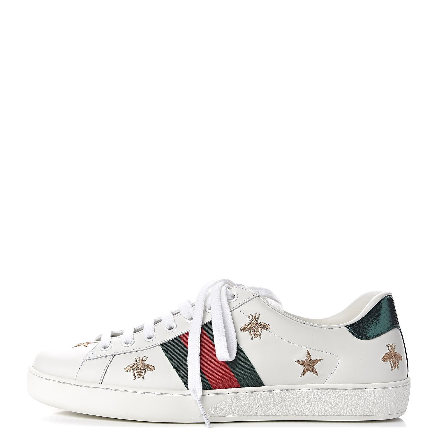Gucci Calfskin Ayers Web Bee Star Embroidered Mens Ace Sneakers 9.5 White Green 1 of 10