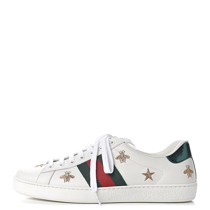 Gucci Calfskin Ayers Web Bee Star Embroidered Mens Ace Sneakers 9.5 White Green 1 of 10