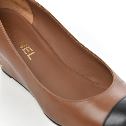 Chanel Lambskin Cap Toe Wedges 36 Brown Black 7 of 21