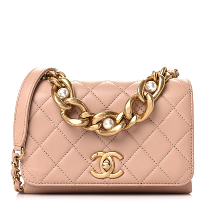 Chanel Calfskin Quilted Pearl Jewel Chain Flap Beige 1 of 10
