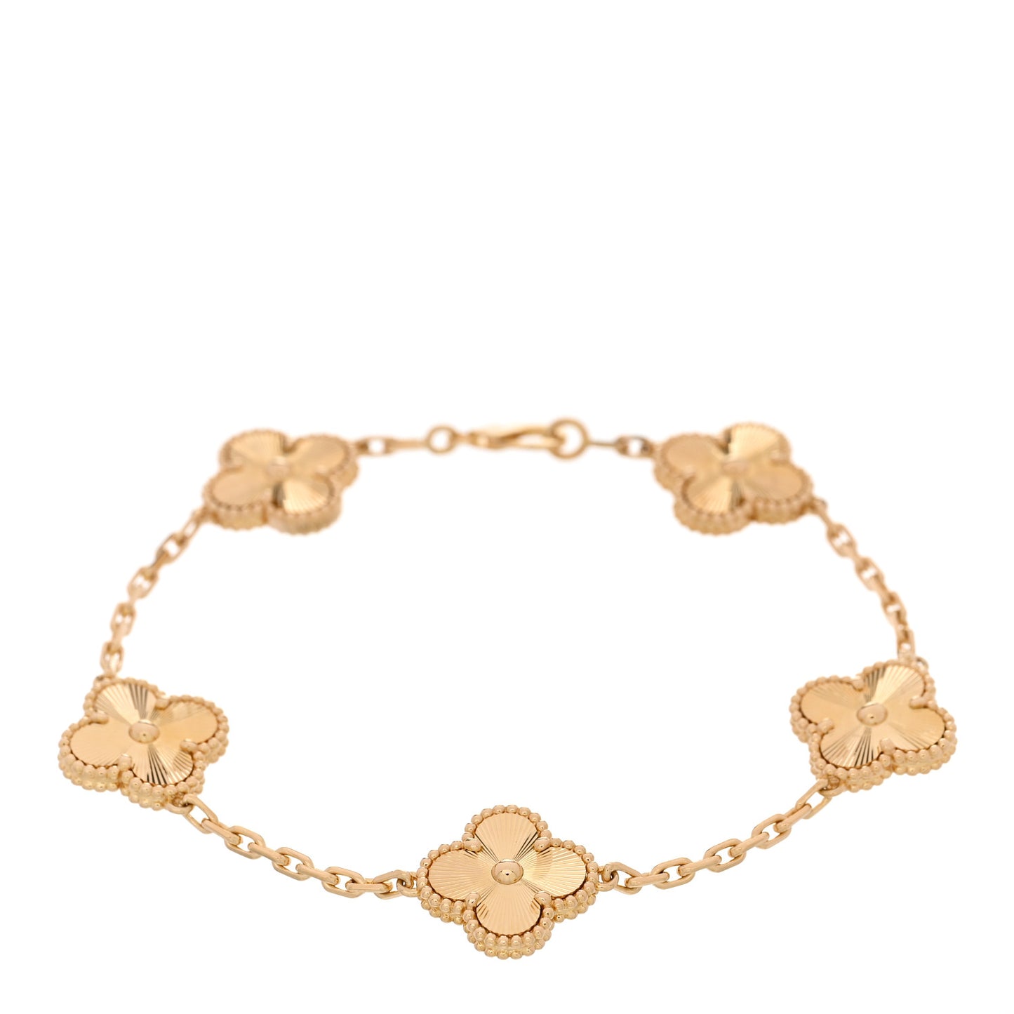 18K Yellow Gold 5 Motifs Guilloche Vintage Alhambra Bracelet