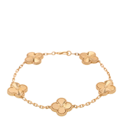Van Cleef & Arpels 18K Yellow Gold 5 Motifs Guilloche Vintage Alhambra Bracelet 1 of 5