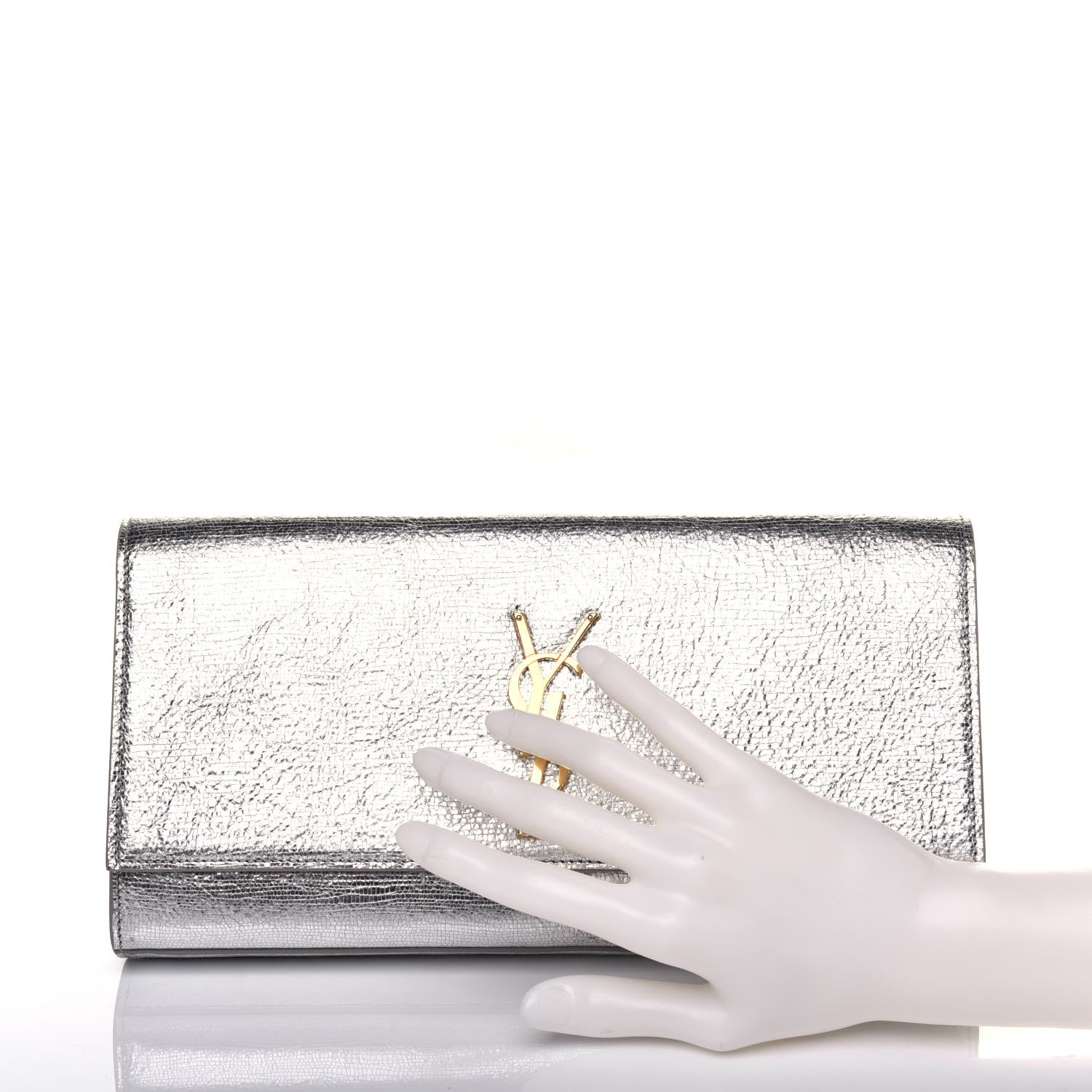 Saint Laurent Textured Metallic Calfskin Classic Monogram Cassandre Clutch Silver 2 of 15