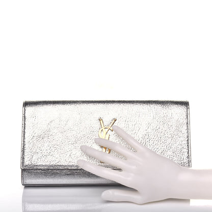 Saint Laurent Textured Metallic Calfskin Classic Monogram Cassandre Clutch Silver 2 of 15