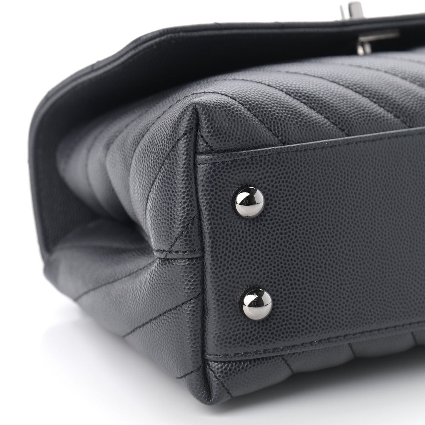 Caviar Chevron Quilted Mini Coco Handle Flap Dark Grey