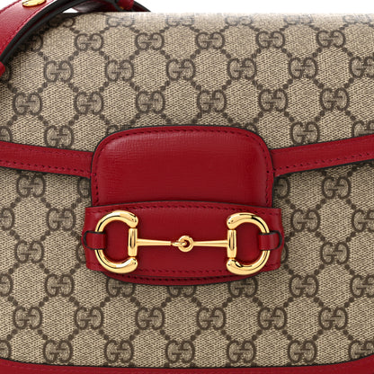 Gucci GG Supreme Monogram Azalea Calfskin Horsebit 1955 Shoulder Bag Beige Ebony New Cherry Red 8 of 10