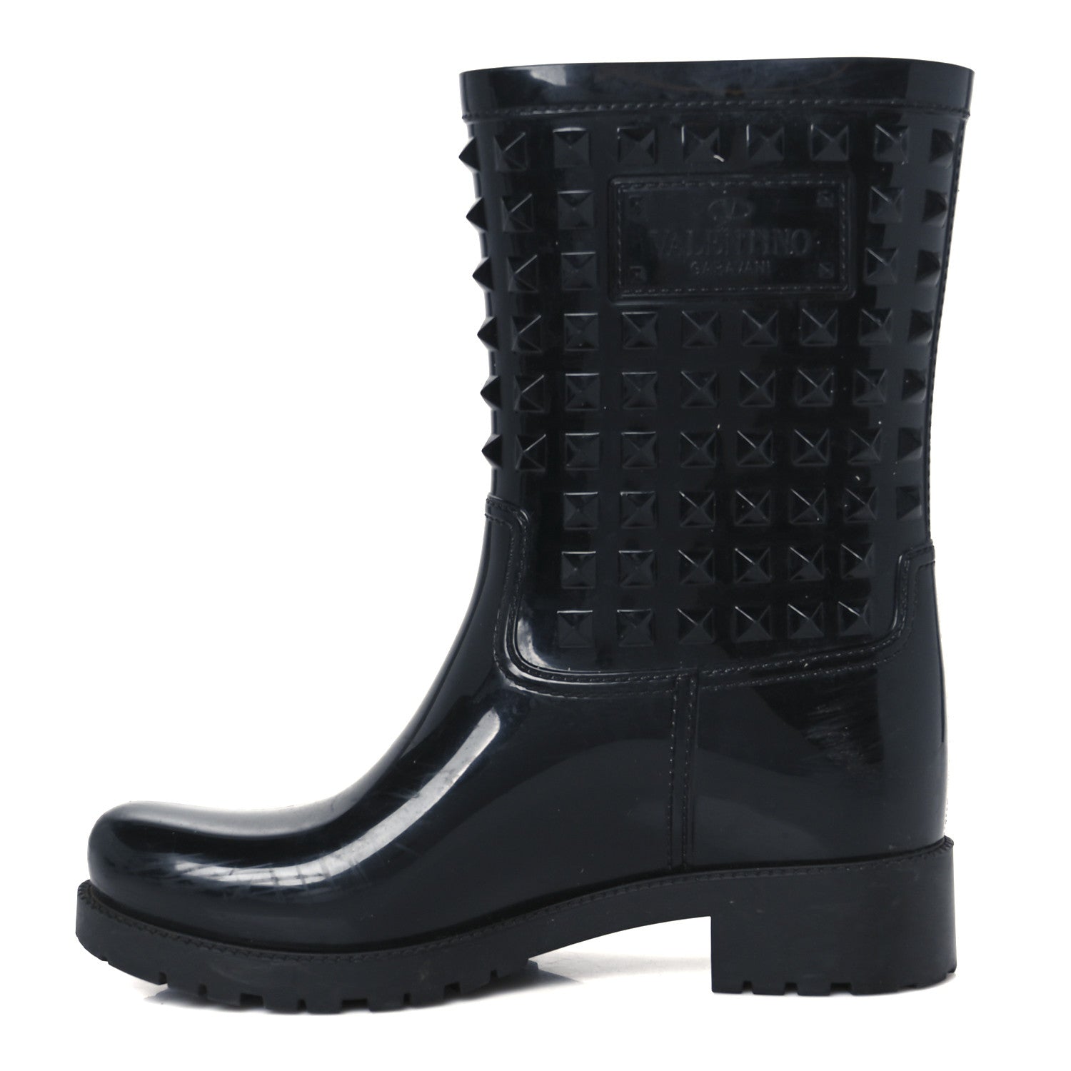 Valentino Garavani Rubber Rockstud Short Rainboots 38 Black 1 of 8