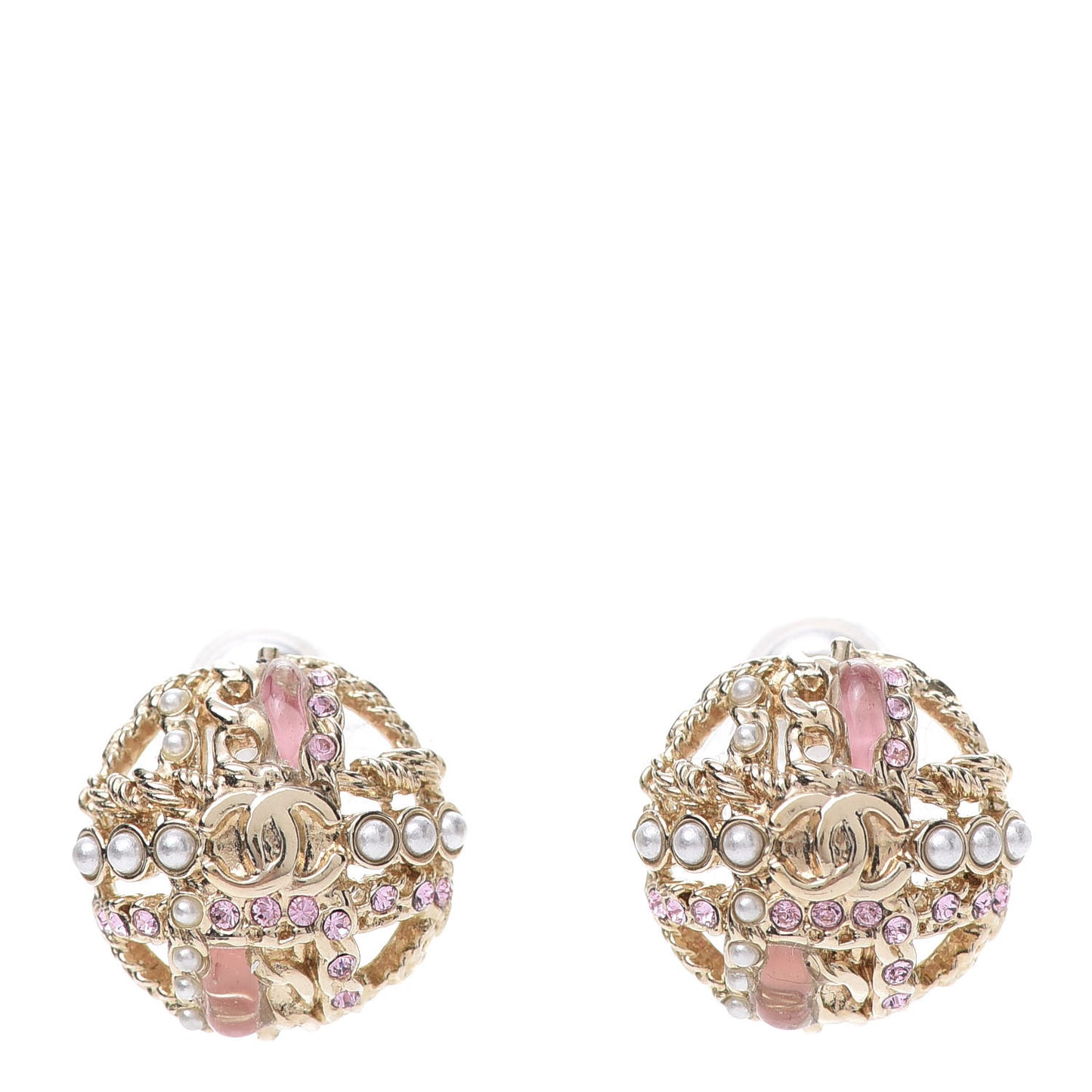 Pearl CC Round Earrings Gold Pink