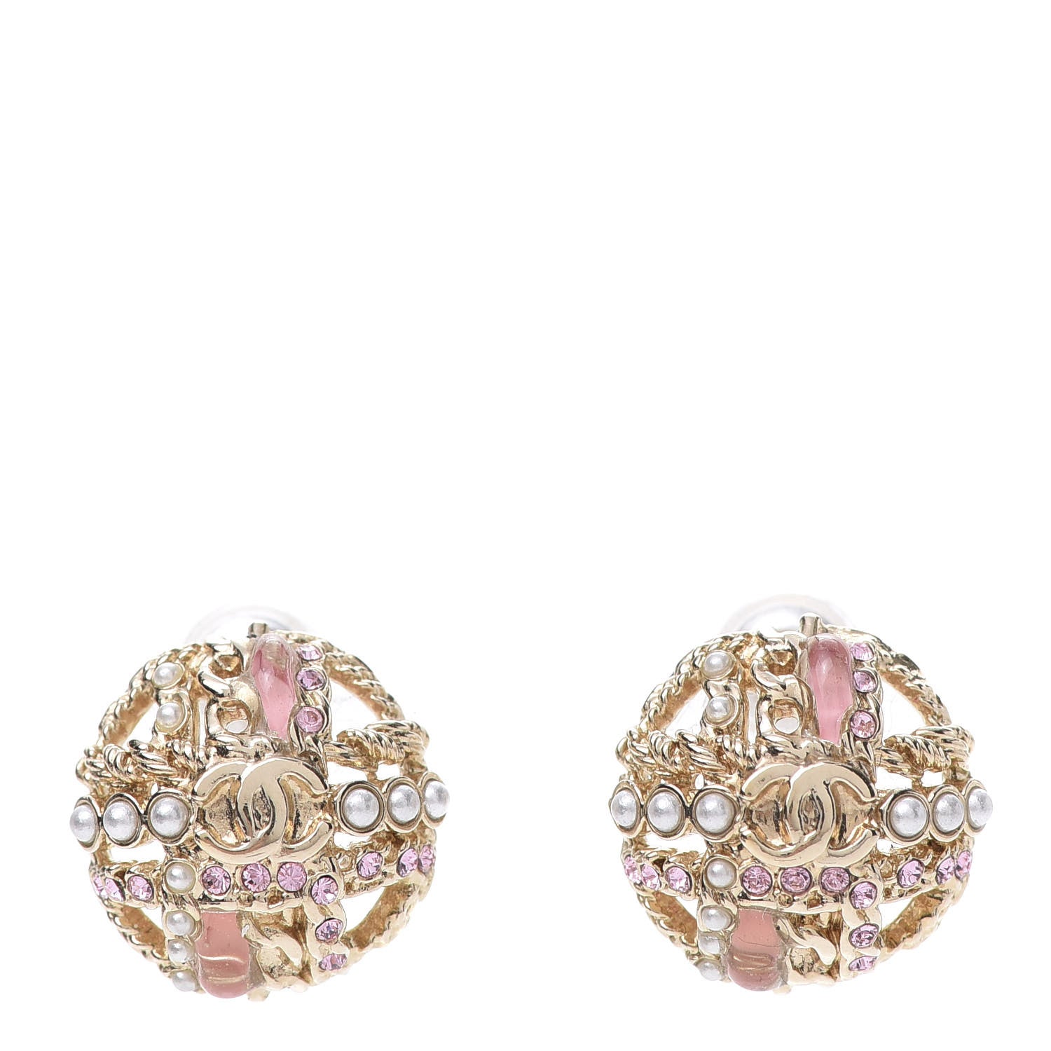 Chanel Pearl CC Round Earrings Gold Pink 1 of 5