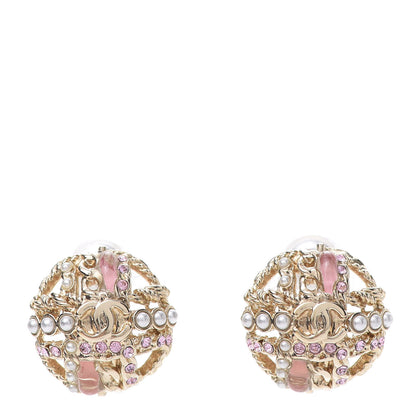 Chanel Pearl CC Round Earrings Gold Pink 1 of 5