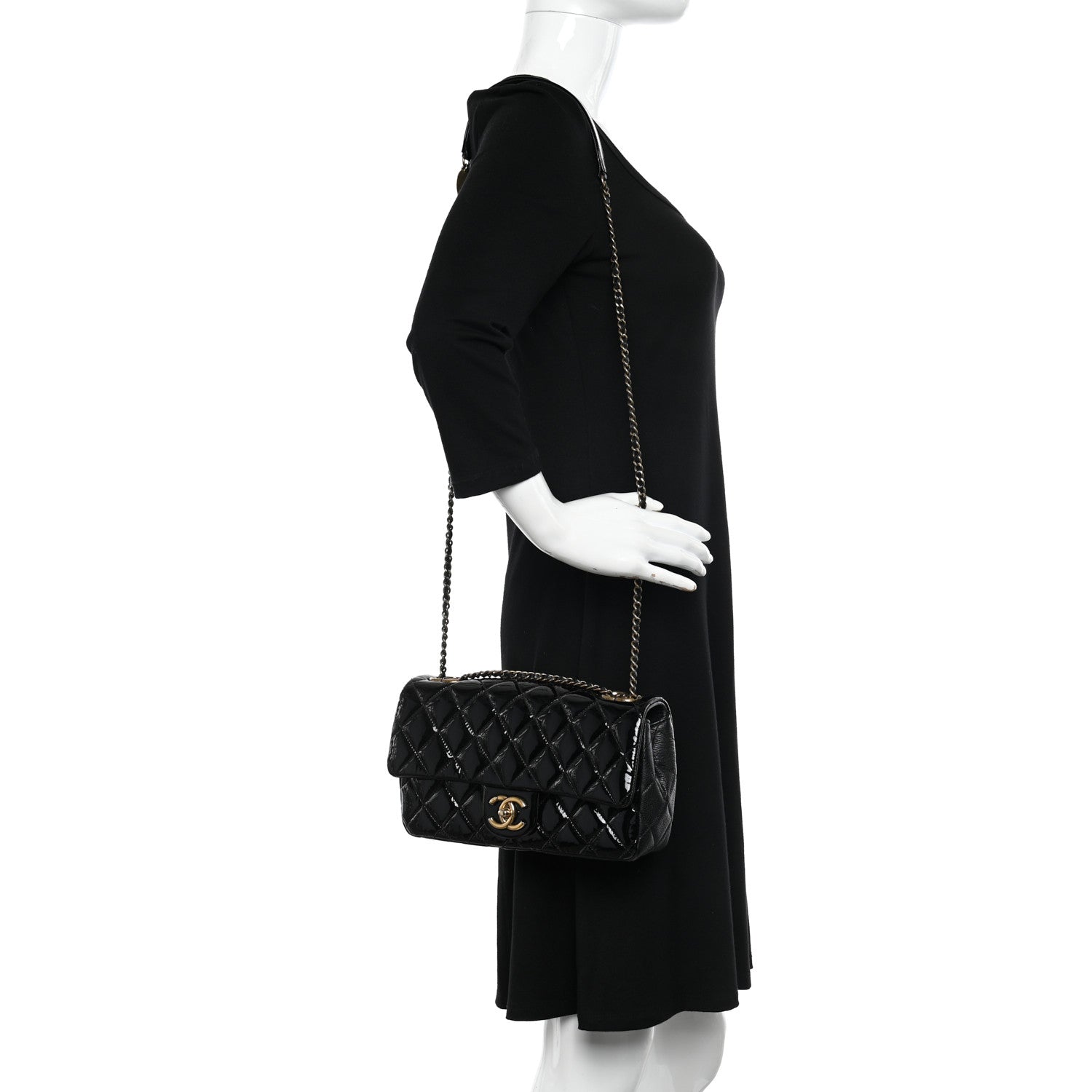 Chanel Patent Goatskin Quilted Medium CC Eyelet Flap Black 2 of 13